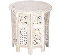 Marrakesch Mesa marroquí, Consola Auxiliar de Madera Ashkar Blanco 45cm Redonda - Mostrador de té Oriental - Bandeja Plegable es Oriental en marrón, como Mesa de luz