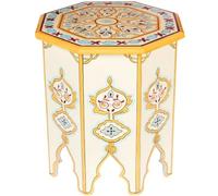 Marrakesch Mesita Auxiliar Oriental con Taburete Floral Gargar, Color Beige