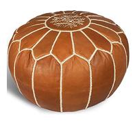MARRAKESH STYLE Cómodo puf otomano de cuero, funda de puf marroquí hecha a mano sin relleno, puf redondo y reposapiés, perfecto para salas de estar, dormitorios y habitación de los niños, color marrón