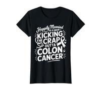 Married To A Man Beating Colon Cancer |- Camiseta gráfica económica, Mujer, Negro, M