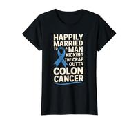 Married To A Man Beating Colon Cancer - Camiseta gráfica económica, Mujer, Negro, S