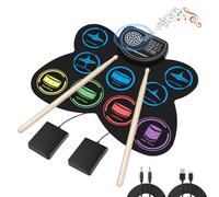 Marrilley - Juego de batería electrónica, almohadilla de práctica de 9 tambores con conector para auriculares, máquina de almohadilla enrollable, pedales de batería integrados, 10 horas de juego, gran