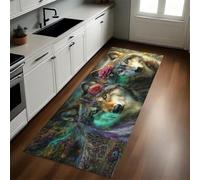 Marrón Alfombra de Cocina 50 x 80 cm Animal Bosque Lobo Antideslizante y Lavable, Camino Multiusos Resistente al Desgaste, Antimanchas, Ideal para Bajo Fregadero y Fogones