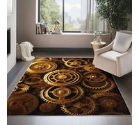 Marrón Alfombra Lavable, Arte Lineal De Equipo Punk Retro Tema Estampado Alfombra de Pelo Corto, Antiincrustante Antideslizante Suave para Dormitorio Cocina, 120 x 180 cm