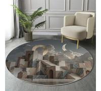 Marrón Alfombra Salon Redonda 120cm, Alfombra Dormitorio con Estampado Paisaje Arquitectónico Geometría, Lavable Surrealismo Minimalismo Alfombras Comedor Antideslizante Tapete para Cocina Balcón