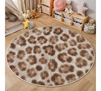 Marrón Alfombra Salon Redonda 60cm, Alfombra Dormitorio con Estampado Animales Estampado De Leopardo, Lavable Estilo De Moda Salvaje Alfombras Comedor Antideslizante Tapete para Cocina Halls Balcón