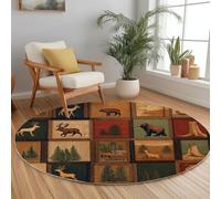 Marrón Alfombras Salon Redonda 60 cm, Patchwork Animales Bosque patrón Alfombra Lavable Lavadora Alfombra Dormitorio, País Francés Alfombras Comedor Antideslizante para Cocina Halls Balcón
