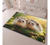 Marrón Claro Alfombra Lavable Rectangular Antideslizante, Ilustración de Erizo del Bosque Pelo Corto Estampada, Decorativa y Resistente para Dormitorio Sala Entrada Comedor y Oficina, 120 x 160 cm
