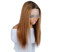 Marrón claro con resaltado Rubio Hueso Straight 13x4x1 T Encaje Pelucas para mujeres, peluca brasileña Remy sin pegamento Añade volumen al cabello (45,5 cm)