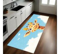Marrón Felpudo Pasillo 40 x 120 cm Cabeza de Jirafa de Dibujos Animados y pajarito Antideslizante Alfombra de Corredor Suave para Cocina, Entrada y Decoración del Hogar