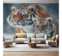 MarróN Fotomurales Tigresa madre y cachorro Papel Pintado 250x175 cm Fotográfico Tejido No Tejido Fondo de Pantalla Mural Decoración de Pared Sala Cuarto Oficina Salón
