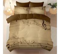 Marrón Funda nordica 220 x 240 cm, Suave Resistente Microfibra cepillada Juego de Cama, Retro Música Piano Tema Funda de edredón Adecuado para niños y niñas, con Cremallera