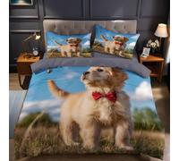 MarróN Funda nórdica Cama 180 Cachorro Golden Retriever Animal Juego de 3 Piezas 240x260 cm en poliéster Suave y Transpirable,Funda edredón y 2 Fundas de Almohada, Ropa de Cama Juvenil