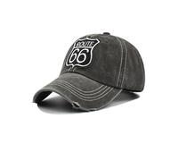 (Marrón) Gorra con letras bordadas ROUTE 66 Primavera Otoño Marca Snapback Moda Sombrero de algodón desgastado