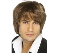 Marrón Niño Banda Peluca Hombre Corto Pop Estrella Celebridad Disfraz Accesorio