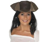 Marrón Piel Sintética Sombrero de Pirata Mujer Hombre Tricon Disfraz Accesori