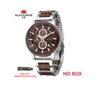 (Marrón plateado) Relojes de madera KUNHUANG Reloj retro de cuarzo de madera multifunción luminoso de