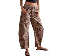 Marrón,S,Pantalones Vaqueros De Leopardo para Mujer, Estilo Años 90, Estilo Vintage, Tiro Medio, Corte Ancho, Estilo Boyfriend, Holgados, Y2K