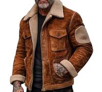 Marrón,XXL,Chaqueta De Sherpa con Forro Polar Vintage para Hombre, Chaqueta De Invierno Cálida Informal De Negocios, Abrigo Vaquero Estilo Western, Parte Superior
