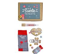 MARRON Y NEGRO - Calcetines Qué Suerte Tenerte - Incluye boli, pulsera, llavero y chuches - Regalo para Aniversarios (FR/ES, Números, 35, 40, Regular, Regular, Estándar, Variado)