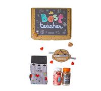 MARRON Y NEGRO - Pack regalo Calcetines Best Teacher - Incluye pulsera y dos botes de chuches - Perfectos para Regalos - 80% algodón (FR/ES, Números, 35, 40, Regular, Regular, Gris y Negro)