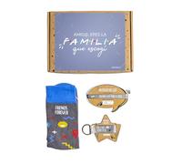 MARRON Y NEGRO - Pack Regalo Calcetines Eres La Familia Que Escogí - Incluye pulsera y llavero - Especial para San Valentín, Amigos y Familia - 80% algodón - Unisex - Talla de calcetín (35-40).