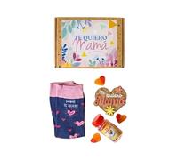 MARRON Y NEGRO - Pack regalo Calcetines Te Quiero Mamá - Incluye Imán y bote de chuches - 80% algodón - Mujer - Detalle Día de la Madre, Cumpleaños, Regalo Emotivo - Talla de calcetín (35-40).