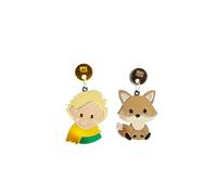 MARRON Y NEGRO Pendientes Originales Mujer Asimétricos de Niño y Zorro, Pendientes Colgantes de Metacrilato Ligeros, Diseño Artesanal Hecho en España, Regalo para Amantes de la Lectura, 4,2 x 3,5 cm