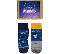 MARRONYNEGRO - Pack regalo de 2 calcetines Contigo Hasta El Infinito + Te Quiero Hasta La Luna - San Valentín, Aniversarios y Parejas - Divertido - 80% algodón - Unisex - Talla de calcetín (41-45).