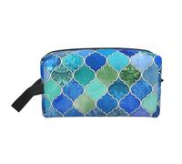Marroquí Decorativo Azul Cobalto Y Aqua, Bolsa de Maquillaje Bolsa de cosméticos Bolsa de artículos de tocador de Viaje portátil Organizador de Bolsa de Maquillaje