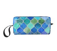 Marroquí Decorativo Azul Cobalto Y Aqua, Bolsa de Maquillaje Bolsa de cosméticos Bolsa de artículos de tocador de Viaje portátil Bolsa de Maquillaje