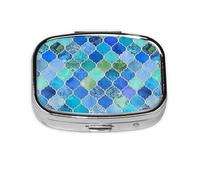 Marroquí Decorativo Azul Cobalto Y Aqua, Pastillero cuadrado para bolsillo o monedero, pequeño contenedor de pastillas, organizador de pastillas de viaje