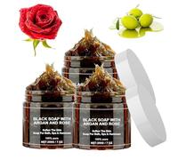 Marruecos Exfoliate Jabón negro con argán y rosa, exfoliante corporal de Marruecos, limpieza profunda y exfoliante suave, efecto suavizante para todos los tipos de piel (3 unidades, 200 g)