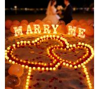 Marry Me - Letras luminosas con 2000 pétalos de rosa artificiales, cartel MARRY ME con 24 velas sin llama, luz LED para decoración de propuestas de matrimonio al aire libre (MARRY ME)
