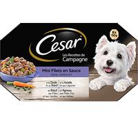 Cesar Les Recettes de Campagne - Barquettes de Mini filets en Sauce pour Chien Adulte aux 4 saveurs, 3 x 8 barquettes de 150g