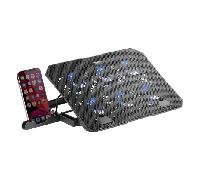 Mars Gaming MNBC23, Base Refrigeradora y Stand 16”, 6 x Ventiladores Controlables con LED Azul, Stand 6 Posiciones, Soporte Smartphone, 2 USB 2.0, Negro