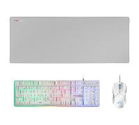 Mars Gaming MCPX, Idioma Español, Combo Gaming 3en1 con Teclado H-Mech Iluminado, Ratón Ultraligero 10000 dpi con Software y Alfombrilla XXL, Compatible con PC, PS4, PS5, Xbox, Blanco