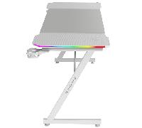 Mars Gaming MGD-X140RGB, Mesa Gaming Ergonómica, Iluminación ARGB con Mando, Fibra de Carbono, Alfombrilla XXL, Soporte Auriculares y Bebida, Gestión Cableado, Escritorio Gaming 140x60cm, Blanco