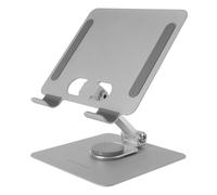 Mars Gaming MA-RST, Soporte para Tablet y Convertibles 2en1 hasta 13", Giratorio 360º + Ajustable en Altura y Ángulo 180º, Soporte Tablet Plegable de Acero Liviano, Antideslizante, Gris Plateado