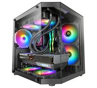 Mars Gaming MC-3TLITE, Caja Gaming MicroATX, Triple Cristal Templado Continuo, Ventilador FRGB Trasero 120mm, Estructura de Doble Cámara, Minitorre PC Compacta con Amplia Capacidad Interna, Negro