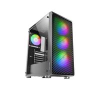 Mars Gaming MC-F, Caja Gaming Semitorre ATX, Ventana Completa Cristal Templado, Frontal Metal-Mesh, 4X Ventiladores ARGB 120mm, Negro