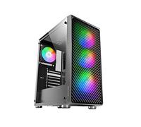Mars Gaming MC-F, Caja Gaming Semitorre ATX, Ventana Completa Cristal Templado, Frontal Metal-Mesh, 4X Ventiladores ARGB 120mm, Negro