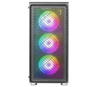 Mars Gaming - MC-F, Semitorre Gaming ATX, Ventana Completa Cristal Templado, Frontal Metal-Mesh, 4X Ventiladores ARGB 120mm, Neg