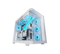 Mars Gaming MC-FUSION, Caja Gaming ATX, Ventana Lateral Completa y Frontal Curvo Cristal Templado Continuo, Semitorre PC Doble Cámara, Soporte Refrigeración Líquida, Espacio Interno Optimizado, Blanco