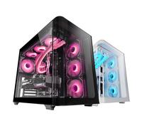 Mars Gaming MC-Fusion, Caja Gaming ATX, Ventana Lateral Completa y Frontal Curvo Cristal Templado Continuo, Semitorre PC Doble Cámara, Soporte Refrigeración Líquida, Espacio Interno Optimizado, Negro