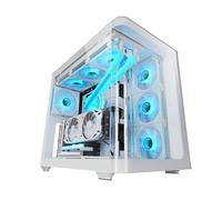 Mars Gaming MC-FUSION, Caja Gaming ATX, Ventana Lateral Completa y Frontal Curvo Cristal Templado Continuo, Semitorre PC Doble Cámara, Soporte Refrigeración Líquida, Espacio Interno Optimizado, Blanco