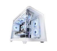 Mars Gaming MC-FUSIONM, Caja Gaming Micro-ATX, Ventana Lateral y Frontal Curvo Cristal Templado Continuo, Minitorre PC Doble Cámara, Soporte Refrigeración Líquida, Espacio Interno Optimizado, Blanco