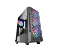 Mars Gaming MC-GEO, Caja Gaming ATX, 4x Ventiladores FRGB Rainbow 12cm, Panel Frontal Mesh Geométrico, Ventana Lateral Cristal Templado, Semitorre PC Doble Cámara, Soporte Refrigeración Líquida, Negro