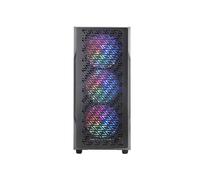 Mars Gaming MC-GEO, Caja Gaming ATX, 4x Ventiladores FRGB Rainbow 12cm, Panel Frontal Mesh Geométrico, Ventana Lateral Cristal Templado, Semitorre PC Doble Cámara, Soporte Refrigeración Líquida, Negro