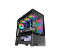 Mars Gaming MC-LCDX, Caja Gaming ATX, Pantalla IPS 9.16" Integrada y Conexión HDMI, Cristal Templado Continuo, Panel Inferior Full Mesh, Doble Cámara, Soporte Refrigeración Líquida hasta 360mm, Negro